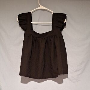 SHEIN Black Ruffled Sleeve Crop Top Size Large